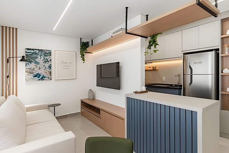 Quarto + Cozinha Completa e Piscina no 15º Andar