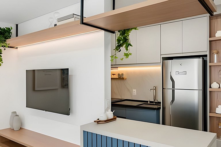 Quarto + Cozinha Completa e Piscina no 15º Andar