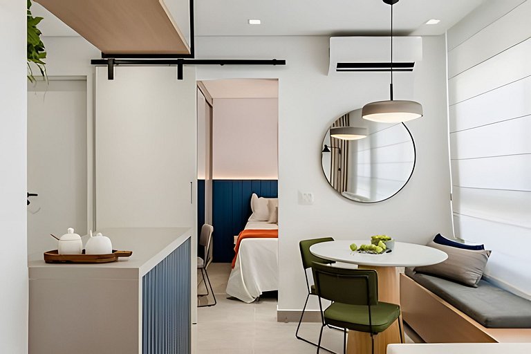 Quarto + Cozinha Completa e Piscina no 15º Andar