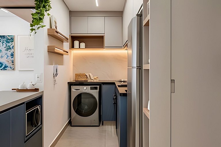 Quarto + Cozinha Completa e Piscina no 15º Andar