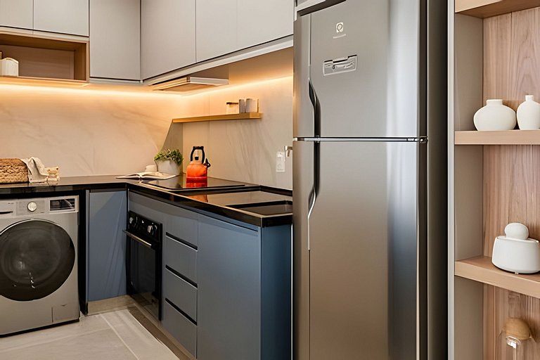 Quarto + Cozinha Completa e Piscina no 15º Andar